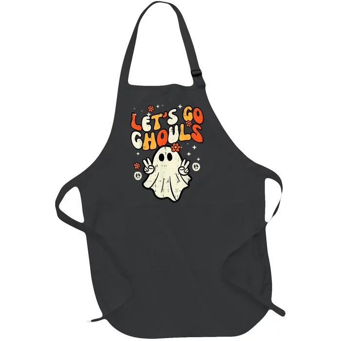 Halloween Lets Go Ghouls Ghost Retro Costume Full-Length Apron With Pocket