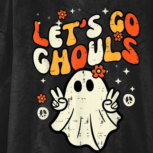 Halloween Lets Go Ghouls Ghost Retro Costume Hooded Wearable Blanket