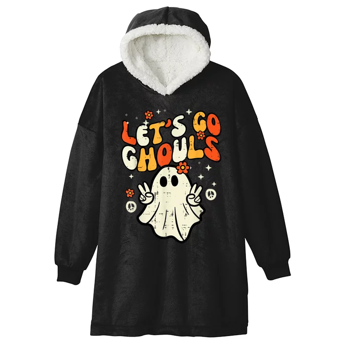 Halloween Lets Go Ghouls Ghost Retro Costume Hooded Wearable Blanket