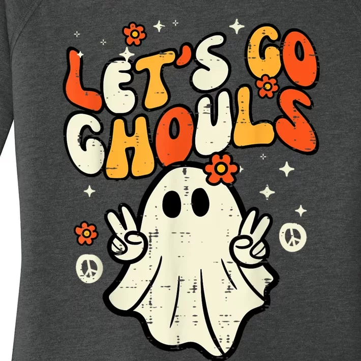 Halloween Lets Go Ghouls Ghost Retro Costume Women's Perfect Tri Tunic Long Sleeve Shirt