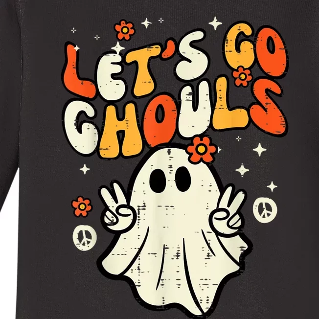 Halloween Lets Go Ghouls Ghost Retro Costume Baby Long Sleeve Bodysuit