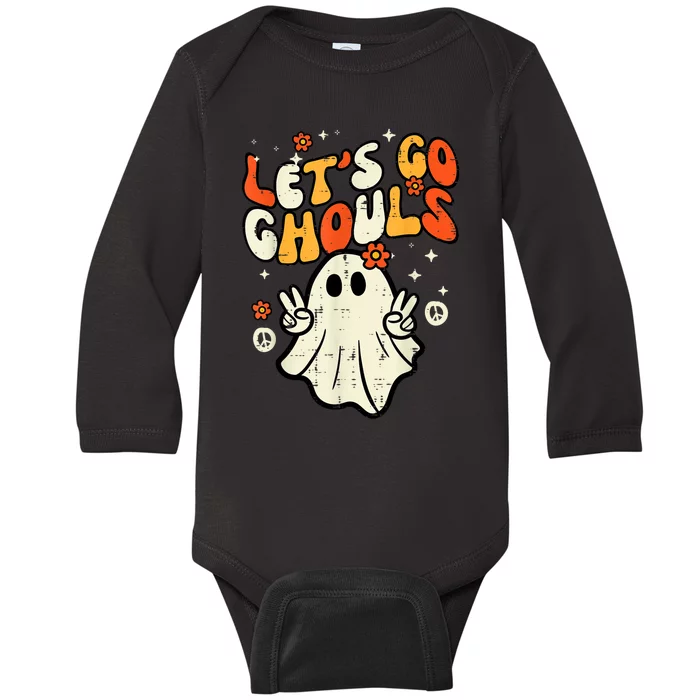 Halloween Lets Go Ghouls Ghost Retro Costume Baby Long Sleeve Bodysuit