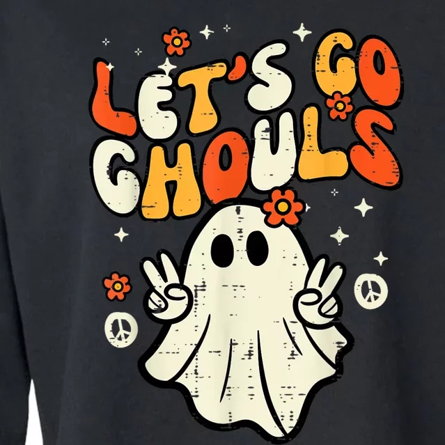 Halloween Lets Go Ghouls Ghost Retro Costume Cropped Pullover Crew