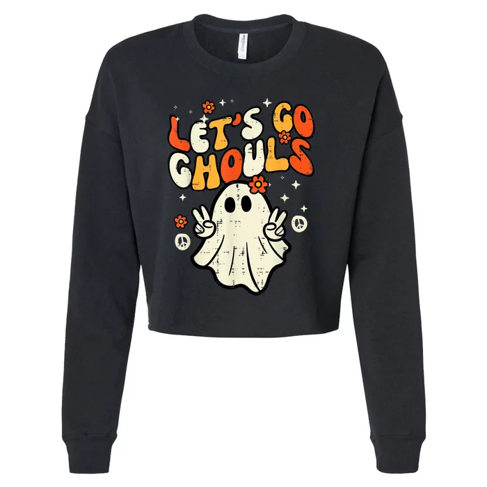 Halloween Lets Go Ghouls Ghost Retro Costume Cropped Pullover Crew