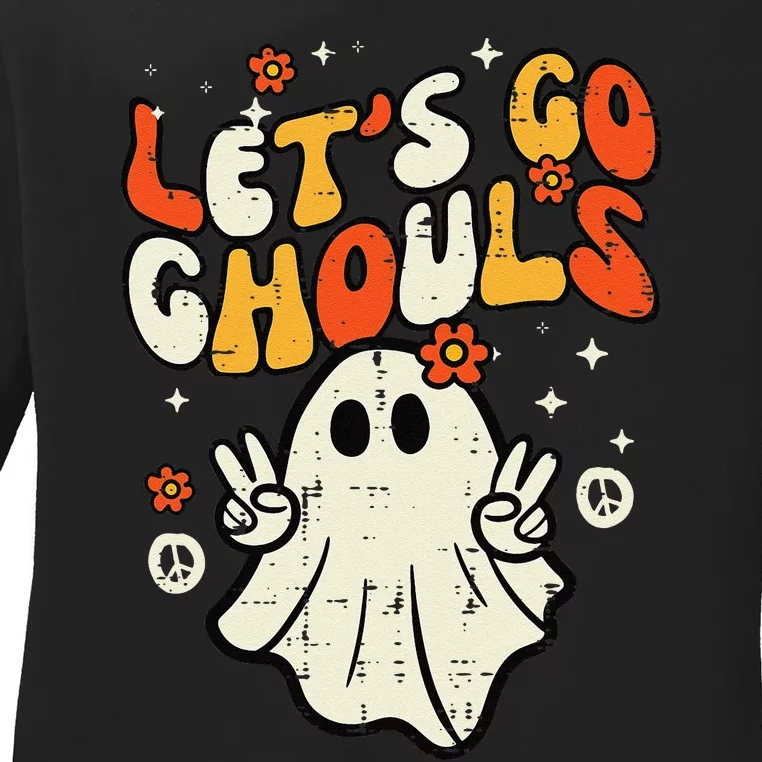 Halloween Lets Go Ghouls Ghost Retro Ladies Long Sleeve Shirt