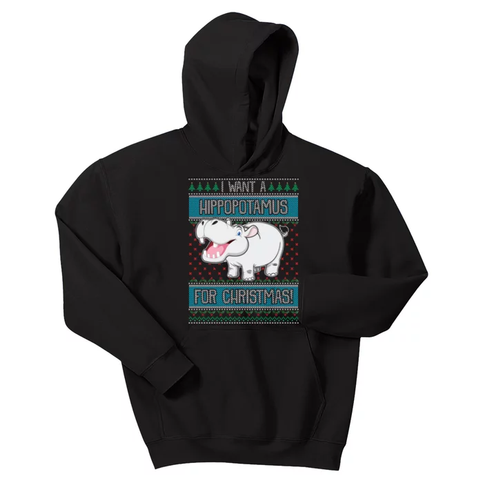 Hippo Lover Gift I Want A Hippopotamus For Christmas Kids Hoodie