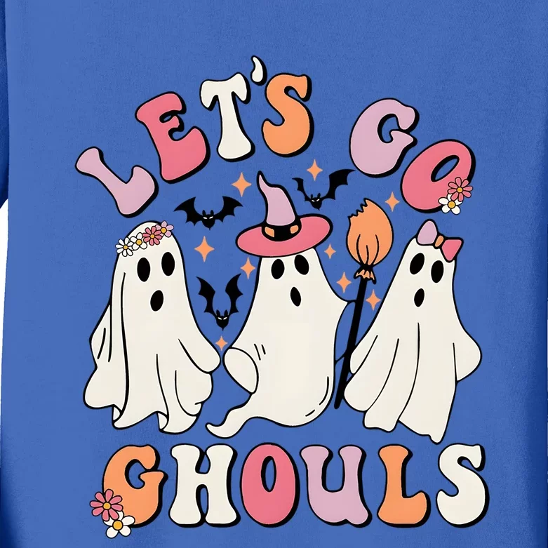 Halloween Lets Go Ghouls Fall Spooky Ghost Pumpkin Gift Kids Long Sleeve Shirt