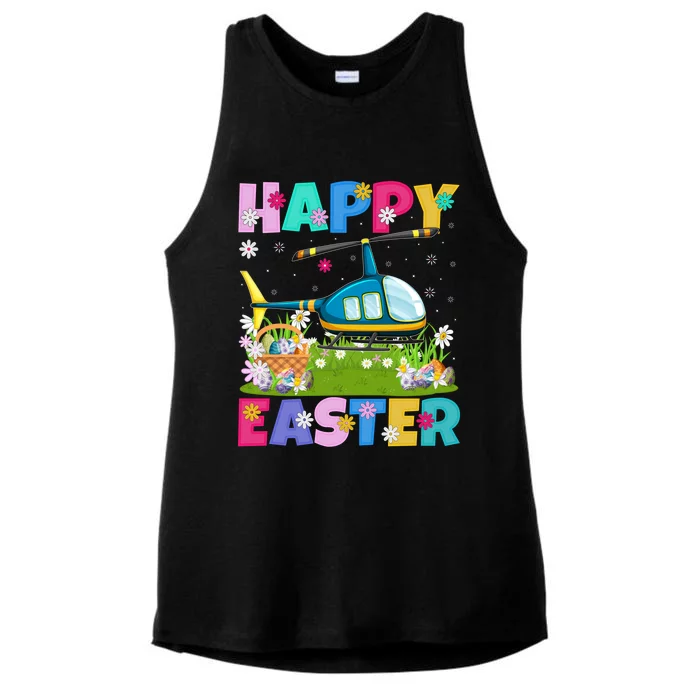 Helicopter Lover Happy Easter Funny Helicopter Easter Sunday Gift Ladies Tri-Blend Wicking Tank