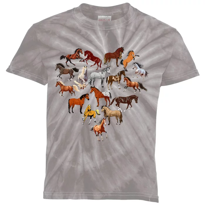 Horse Love Heart Equestrian Horse Rider Lovers Kids Tie-Dye T-Shirt