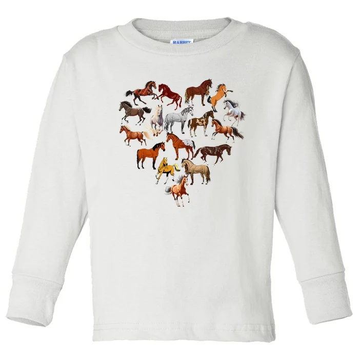 Horse Love Heart Equestrian Horse Rider Lovers Toddler Long Sleeve Shirt