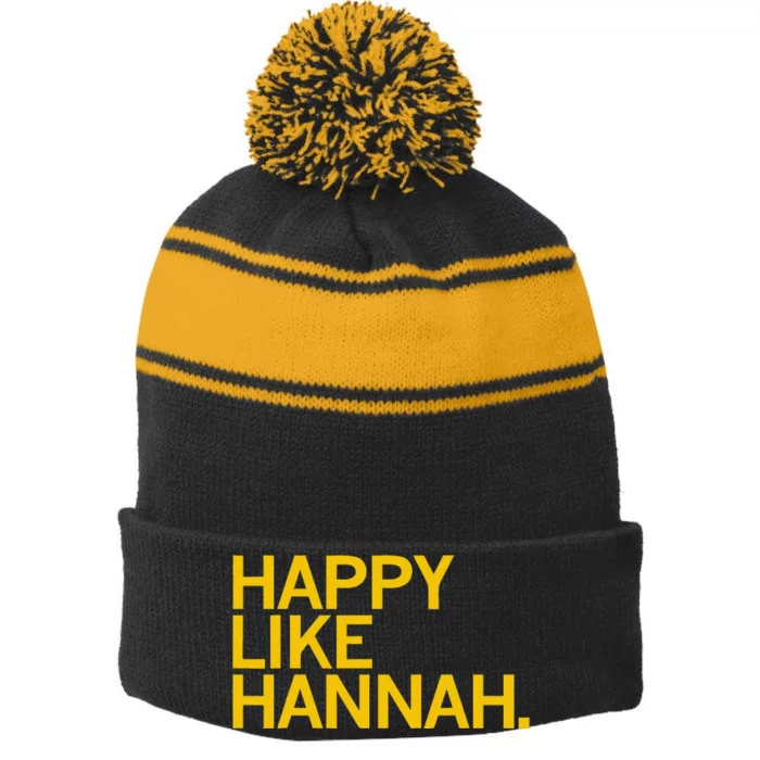 Happy Like Hannah Stripe Pom Pom Beanie