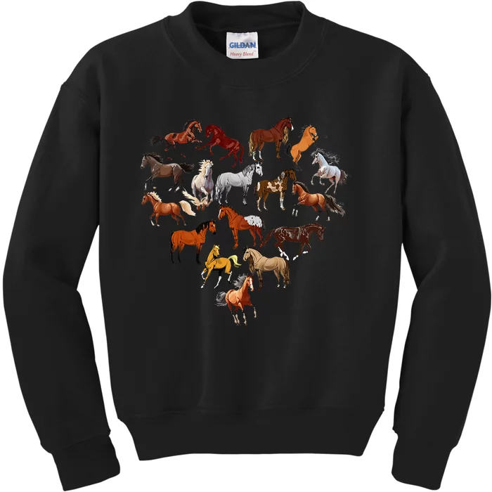 Horse Love Heart Equestrian Horse Rider Lover Kids Sweatshirt