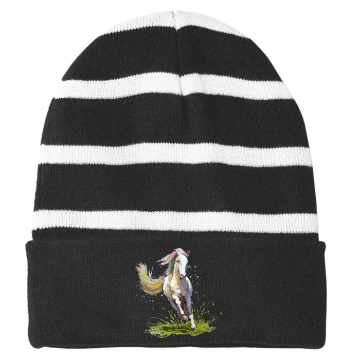 Horse Lover Horseback Riding Equestrian Horse Striped Beanie with Solid Band