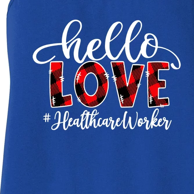 Hello Love Healthcare Worker Flannel Valentine's Day Meaningful Gift Women's Racerback Tank