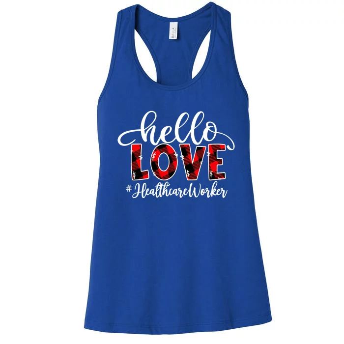 Hello Love Healthcare Worker Flannel Valentine's Day Meaningful Gift Women's Racerback Tank