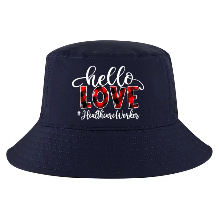 Hello Love Healthcare Worker Flannel Valentine's Day Meaningful Gift Cool Comfort Performance Bucket Hat