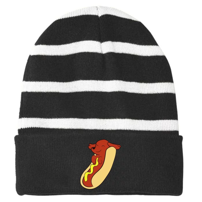 Hotdog Lover Hotdog Dachshund Hot Dog Striped Beanie with Solid Band