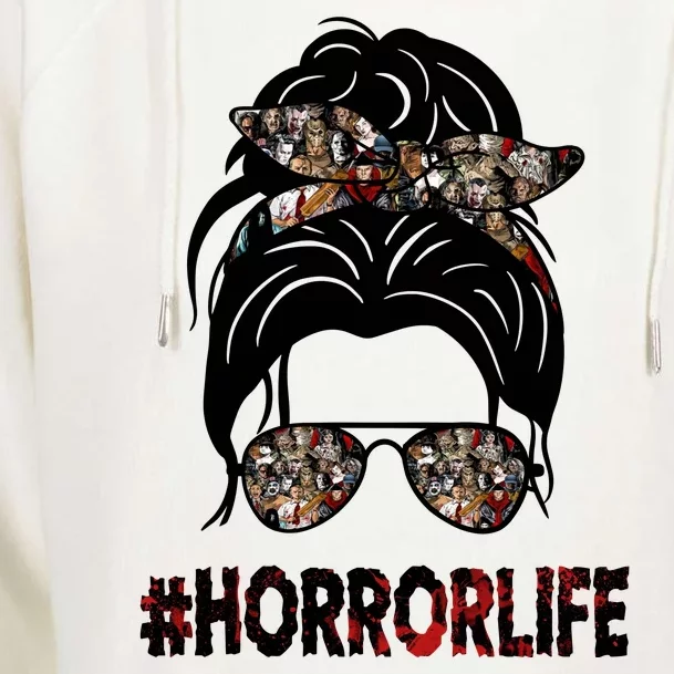 Horror Life Halloween Lover Hair Bun Womens Funnel Neck Pullover Hood