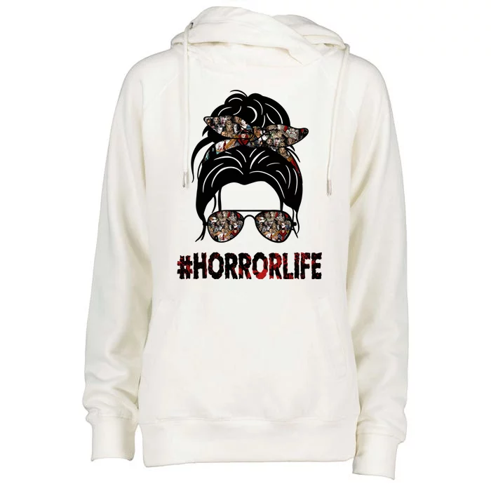 Horror Life Halloween Lover Hair Bun Womens Funnel Neck Pullover Hood