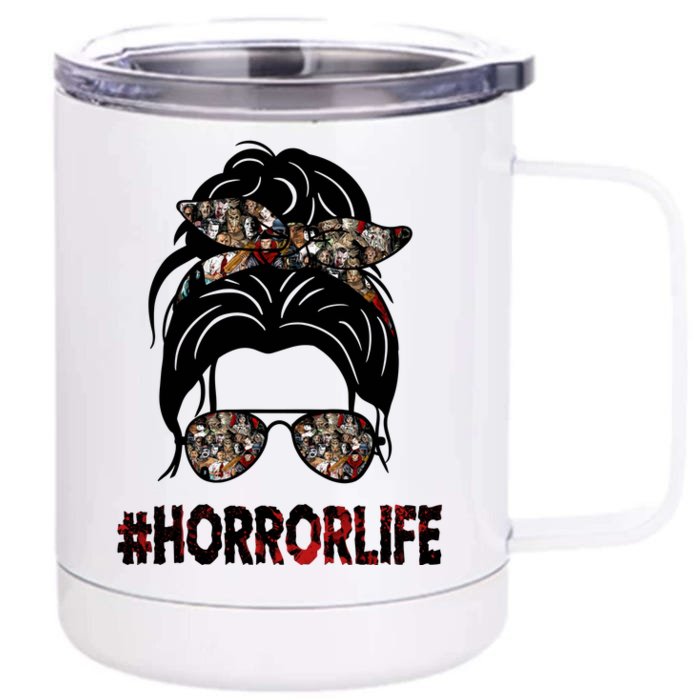 Horror Life Halloween Lover Hair Bun Front & Back 12oz Stainless Steel Tumbler Cup