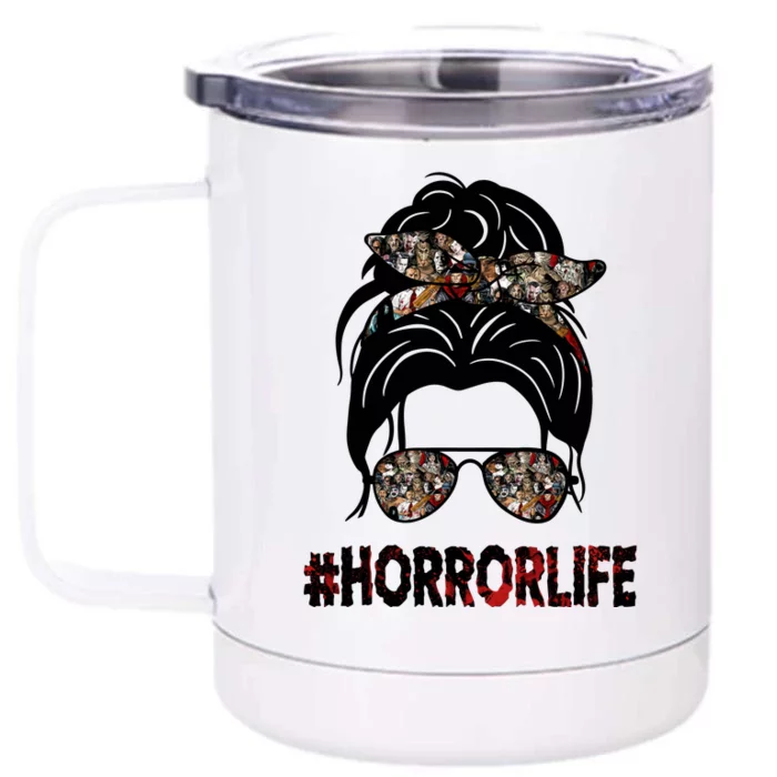 Horror Life Halloween Lover Hair Bun Front & Back 12oz Stainless Steel Tumbler Cup