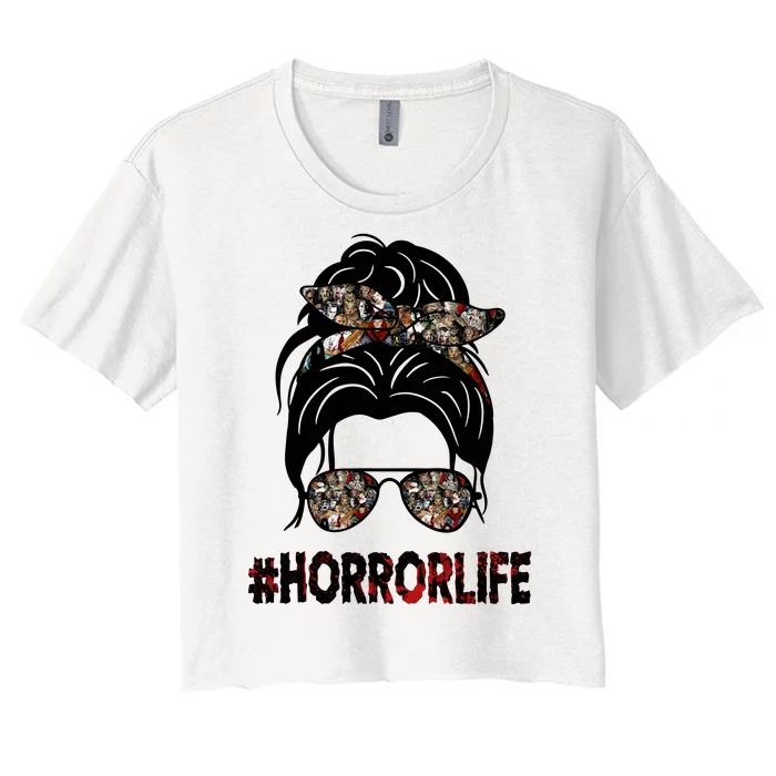 Horror Life Halloween Lover Hair Bun Women's Crop Top Tee