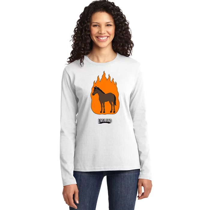 Hivemindtv Livemind Horse Ladies Long Sleeve Shirt