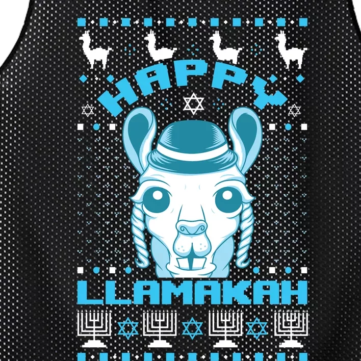 Happy Llamakah Jewish Llama Hanukkah Ugly Christmas Sweater Mesh Reversible Basketball Jersey Tank