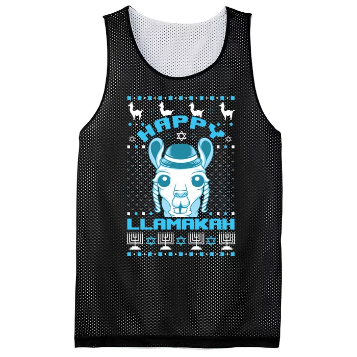 Happy Llamakah Jewish Llama Hanukkah Ugly Christmas Sweater Mesh Reversible Basketball Jersey Tank