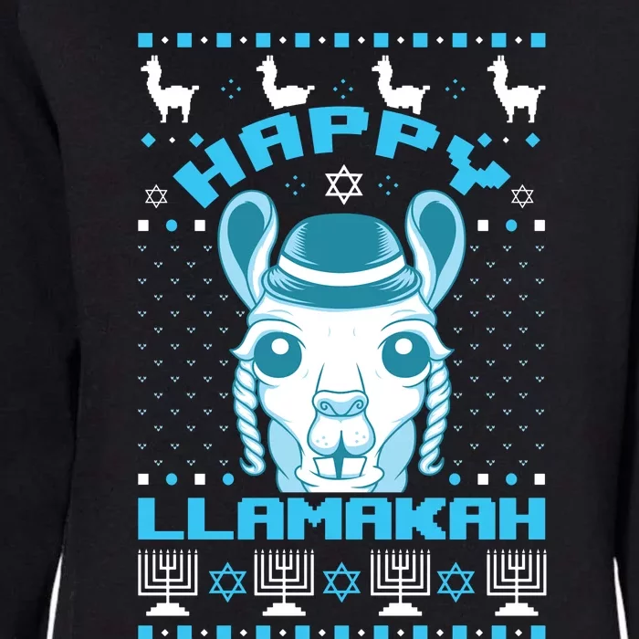 Happy Llamakah Jewish Llama Hanukkah Ugly Christmas Sweater Womens California Wash Sweatshirt