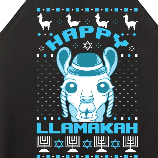 Happy Llamakah Jewish Llama Hanukkah Ugly Christmas Sweater Women’s Perfect Tri Rocker Tank