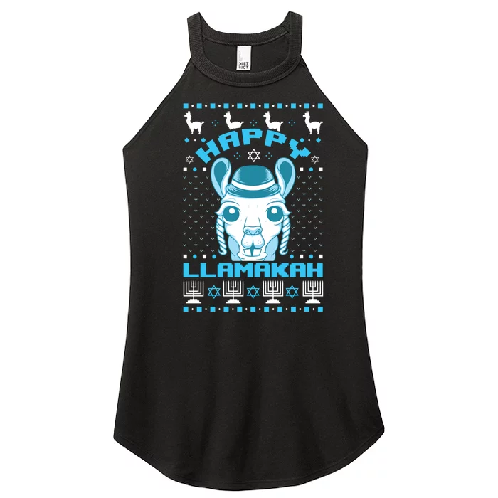 Happy Llamakah Jewish Llama Hanukkah Ugly Christmas Sweater Women’s Perfect Tri Rocker Tank