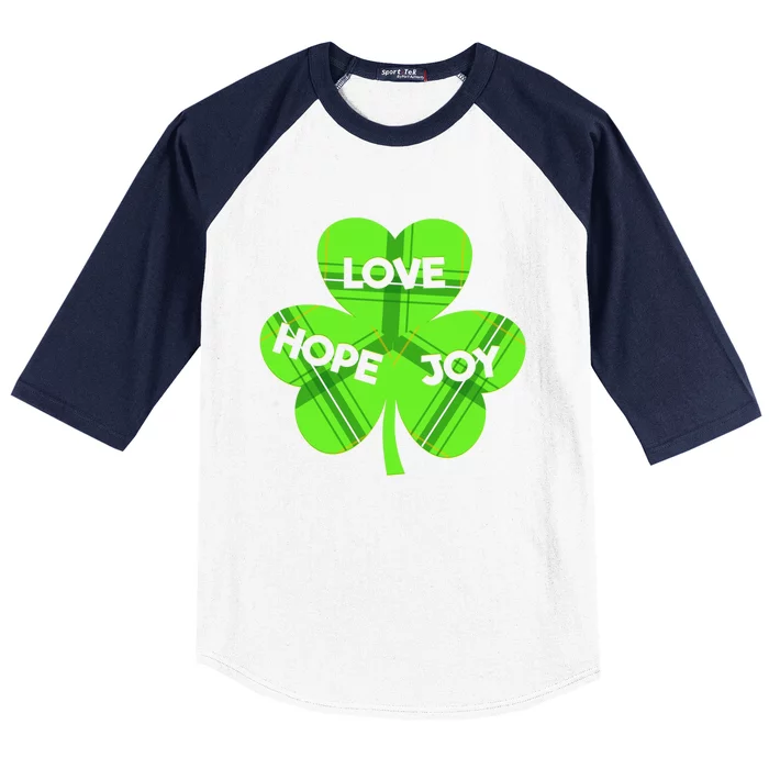 Hope Love Joy St Patrick’s Day Gift Baseball Sleeve Shirt