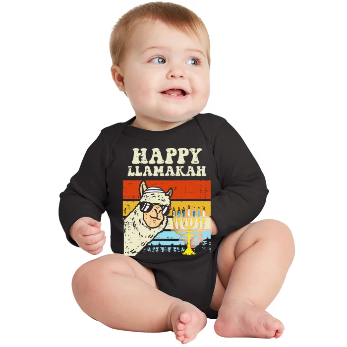 Happy Llamakah Jewish Llama Funny Hanukkah Pajamas Chanukah Baby Long Sleeve Bodysuit