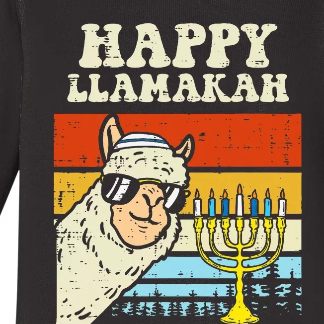 Happy Llamakah Jewish Llama Funny Hanukkah Pajamas Chanukah Baby Long Sleeve Bodysuit