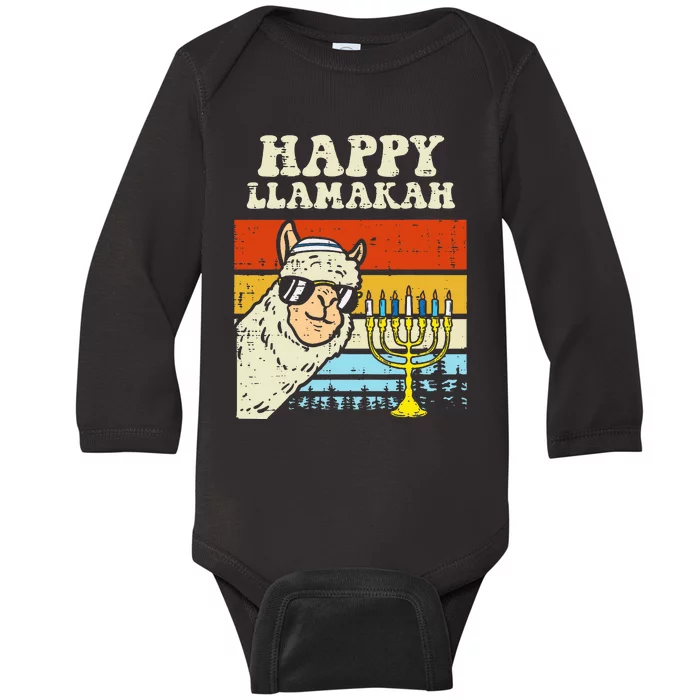 Happy Llamakah Jewish Llama Funny Hanukkah Pajamas Chanukah Baby Long Sleeve Bodysuit