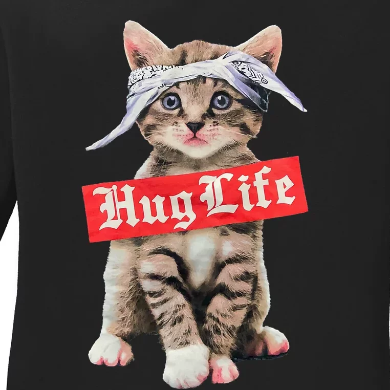 Hug Life Kitty Cat Hug Kitten Ladies Long Sleeve Shirt