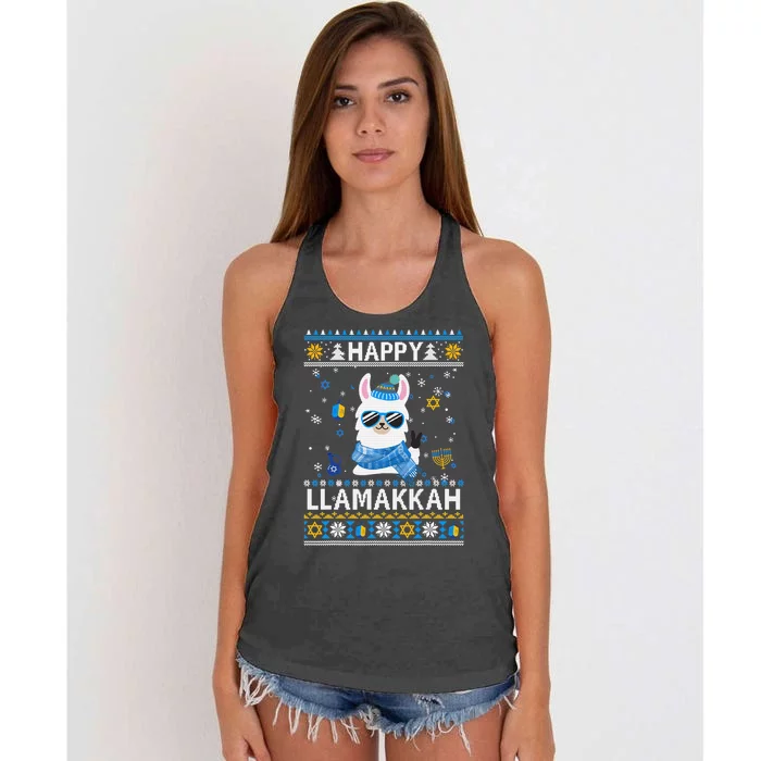 Happy Llamakkah Llama Ugly Hanukkah Sweater: Spread Holiday Joy With Festive Jew Women's Knotted Racerback Tank