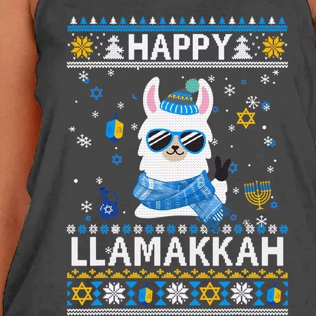 Happy Llamakkah Llama Ugly Hanukkah Sweater: Spread Holiday Joy With Festive Jew Women's Knotted Racerback Tank