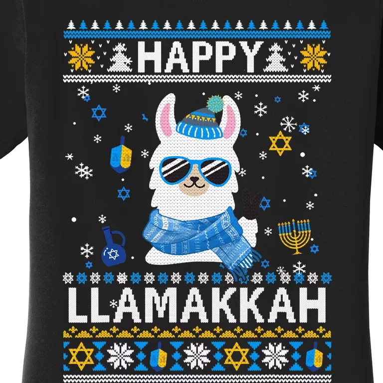 Happy Llamakkah Llama Ugly Hanukkah Sweater: Spread Holiday Joy With Festive Jew Women's T-Shirt