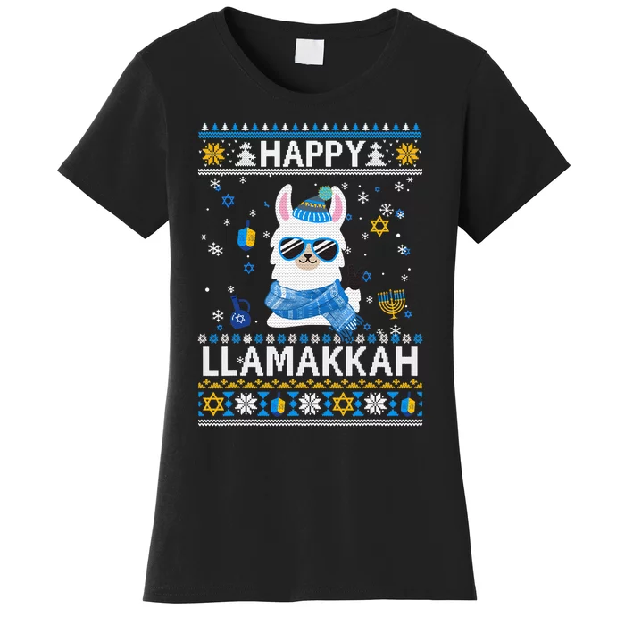 Happy Llamakkah Llama Ugly Hanukkah Sweater: Spread Holiday Joy With Festive Jew Women's T-Shirt