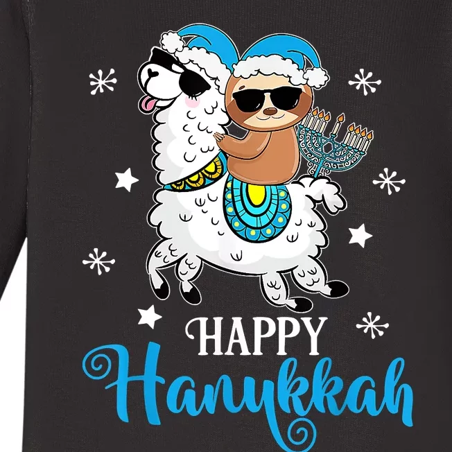 Hanukkah Llamakah Llama Sloth Happy Hanukkah Chanukah Baby Long Sleeve Bodysuit