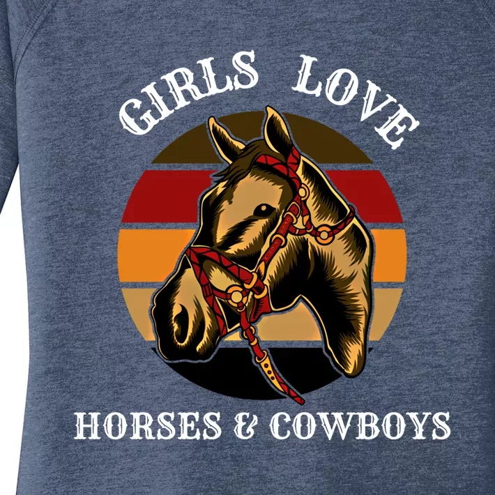 Horse Lovers  Love Horses And Cow Western Lover Gift Women's Perfect Tri Tunic Long Sleeve Shirt