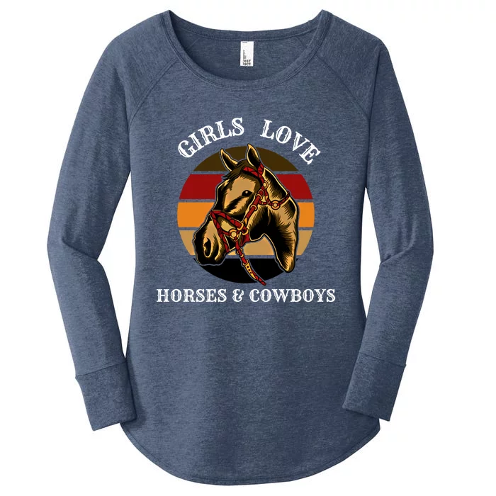 Horse Lovers  Love Horses And Cow Western Lover Gift Women's Perfect Tri Tunic Long Sleeve Shirt