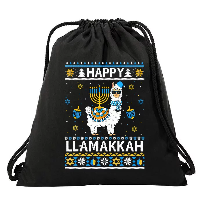 Happy Llamakkah Llama Alpaca Hanukkah Ugly Sweater Chanukah Drawstring Bag