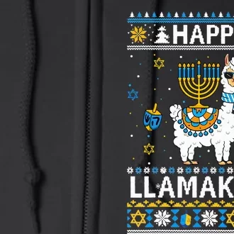 Happy Llamakkah Llama Alpaca Hanukkah Ugly Sweater Chanukah Full Zip Hoodie