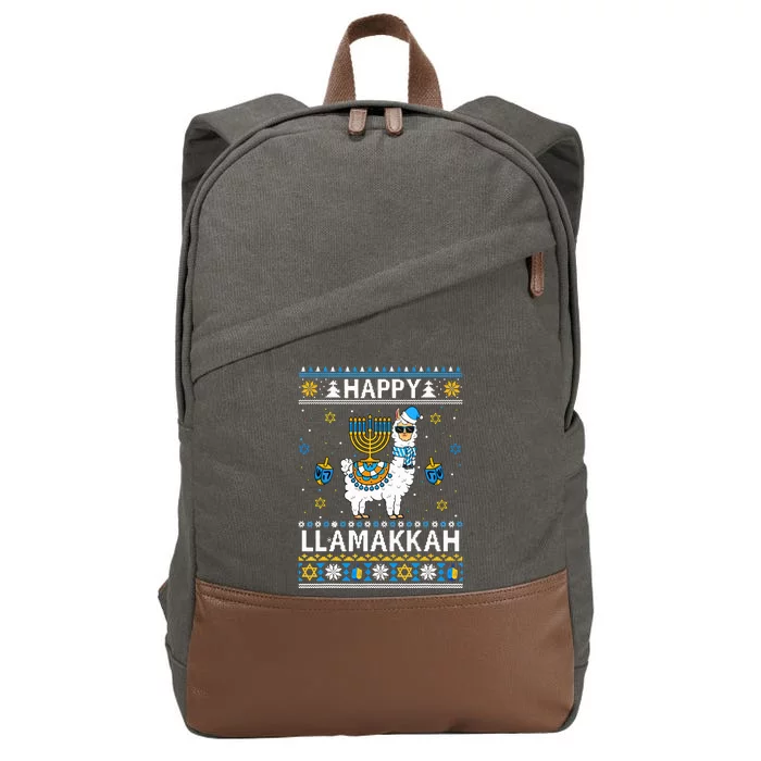 Happy Llamakkah Llama Alpaca Hanukkah Ugly Sweater Chanukah Cotton Canvas Backpack