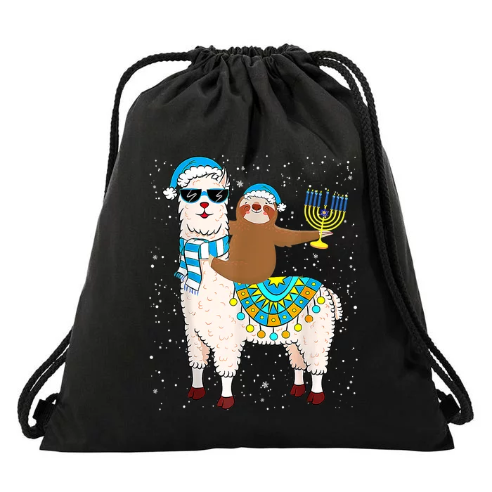 Hanukkah Llamakah Llama Sloth Happy Hanukkah Chanukah Christmas Xmas Drawstring Bag