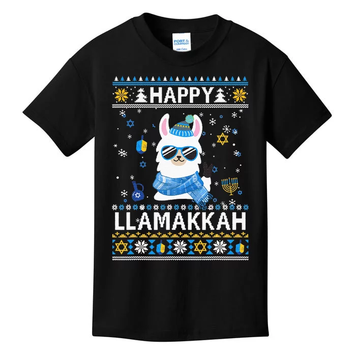 Happy Llamakkah Llama Ugly Hanukkah Ugly Sweater Kids T-Shirt