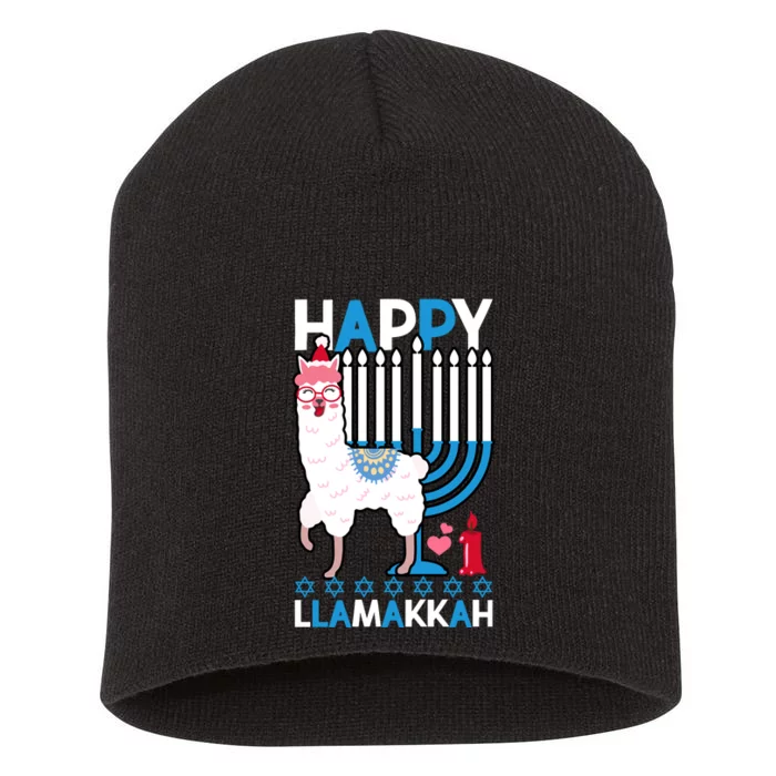 Happy Llamakkah Llama Ugly Hanukkah Ugly Sweater Short Acrylic Beanie